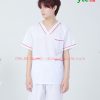 Bộ blouse cổ tim nam - bộ scrubs kỹ thuật viên màu trắng có viền đỏ nam cộc tay cho bác sỹ, điều dưỡng, dược sỹ