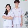Bộ blouse cổ tim nam nữ- bộ scrubs kỹ thuật viên màu trắng có viền nam nữ cộc tay cho bác sỹ, điều dưỡng, dược sỹ