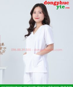 Bộ blouse trắng nữ cổ tim - bộ quần áo blouse nữ cổ chữ V