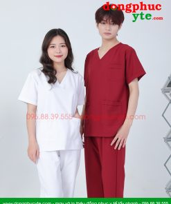 Bộ blouse nam nữ cổ tim - bộ quần áo blouse nam nữ cổ chữ V