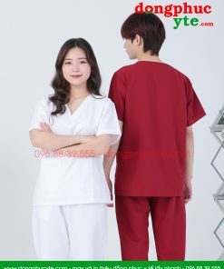 Bộ blouse nam nữ cổ tim - bộ quần áo blouse nam nữ cổ chữ V