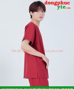Quần áo Spa màu đỏ cao cấp cho kỹ thuật viên nam