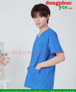 Quần áo Spa kĩ thuật viên nam cộc tay màu Xanh Dương