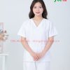 Quần áo spa cổ tim mầu trắng cho kỹ thuật viên nữ