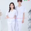 Quần áo spa trắng cổ tim nam nữ cộc tay cho kĩ thuật viên spa
