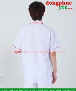 Quần áo vệ sinh trắng nam nữ cộc tay, dài tay - áo có viền