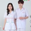 Quần áo vệ sinh trắng nam nữ cộc tay, dài tay - áo có viền