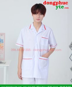 Quần áo vệ sinh trắng nam nữ cộc tay, dài tay - áo có viền