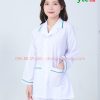 Quần áo vệ sinh trắng nữ dài tay - Áo nữ có viền xanh ngọc