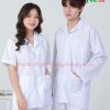 Quần áo vệ sinh trắng nam nữ cộc tay, dài tay dáng ngắn cho nhân viên vệ sinh